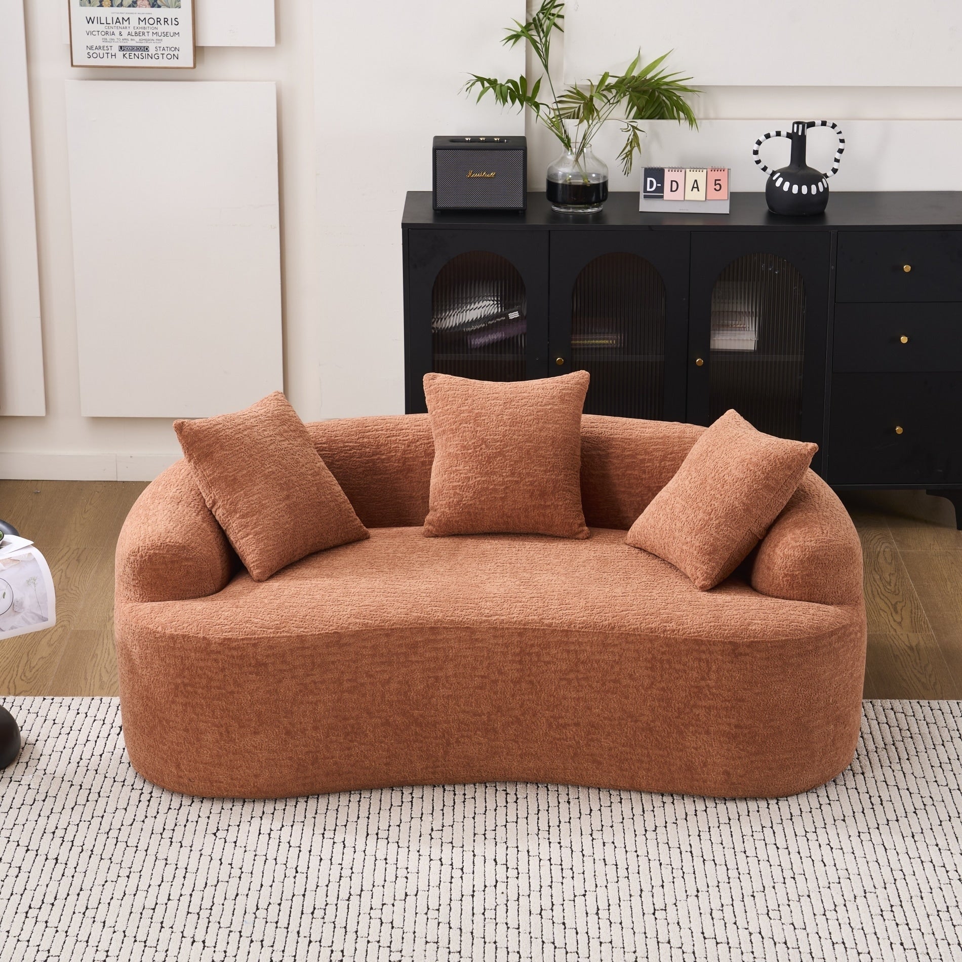 Canapé 2 places compact et incurvé en chenille 30D, sans assemblage, avec mousse à compression intégrale.