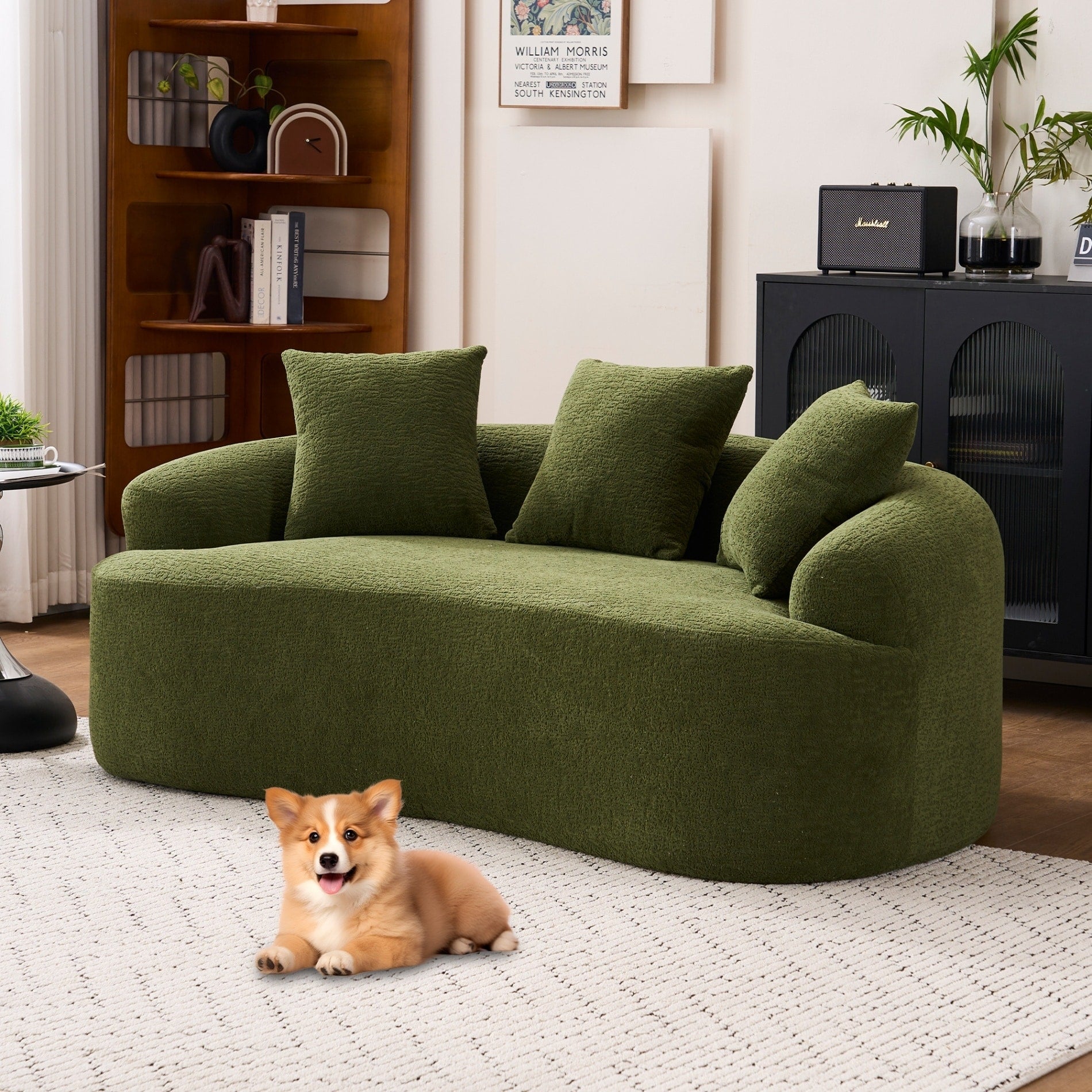 Canapé 2 places compact et incurvé en chenille 30D, sans assemblage, avec mousse à compression intégrale.