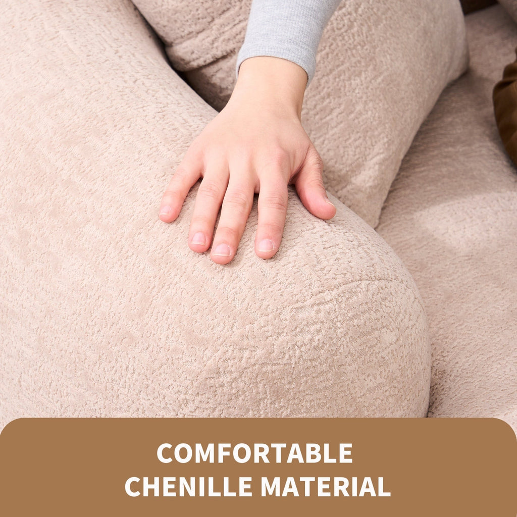 Canapé 2 places compact et incurvé en chenille 30D, sans assemblage, avec mousse à compression intégrale.