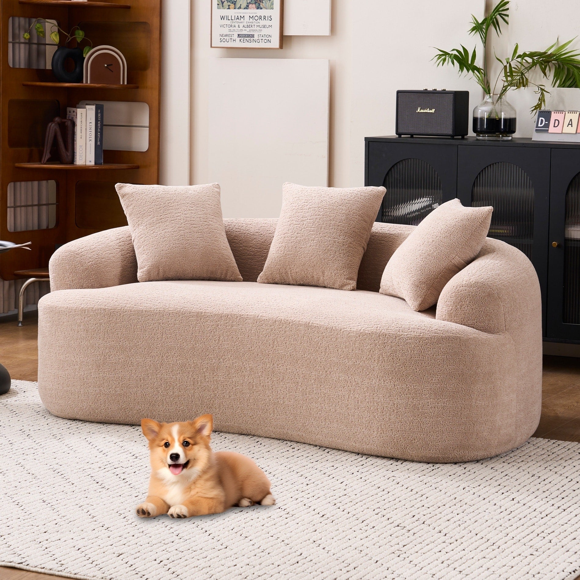 Canapé 2 places compact et incurvé en chenille 30D, sans assemblage, avec mousse à compression intégrale.