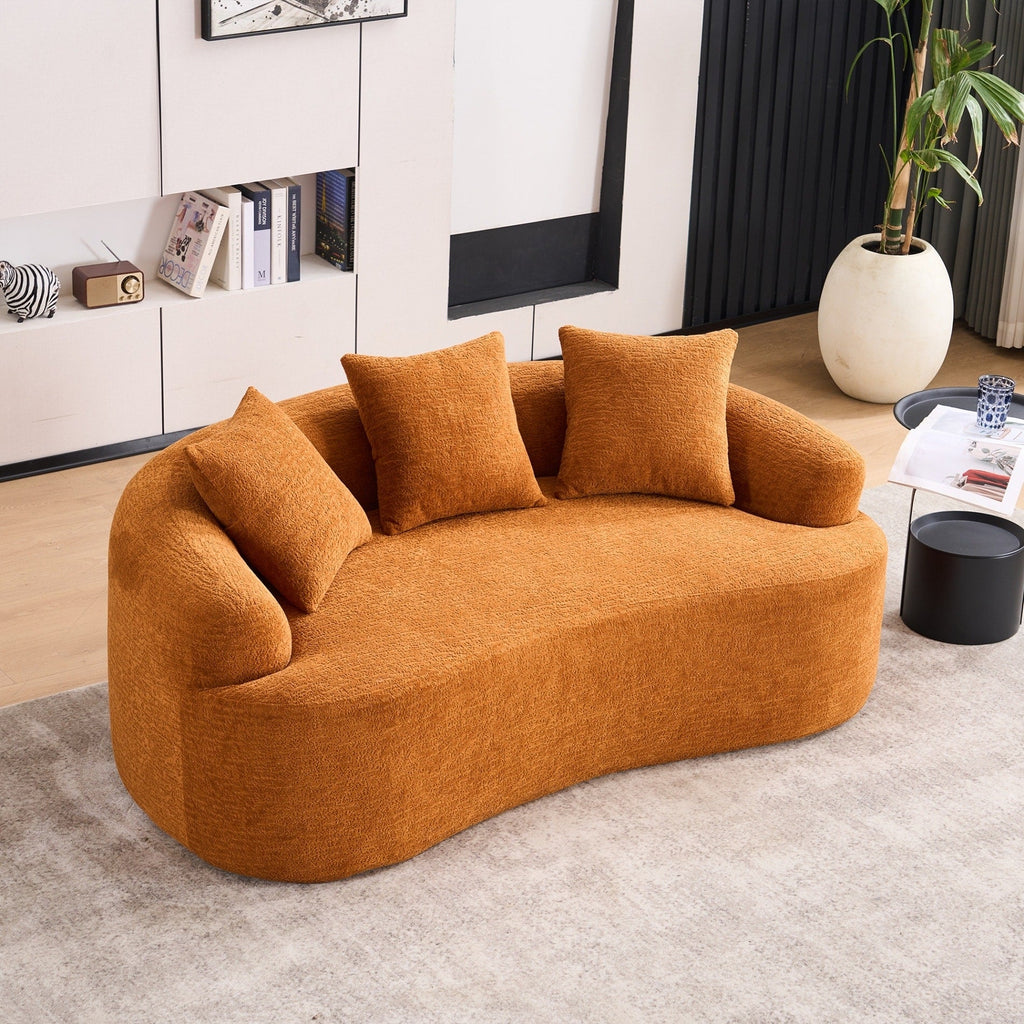 Canapé 2 places compact et incurvé en chenille 30D, sans assemblage, avec mousse à compression intégrale.