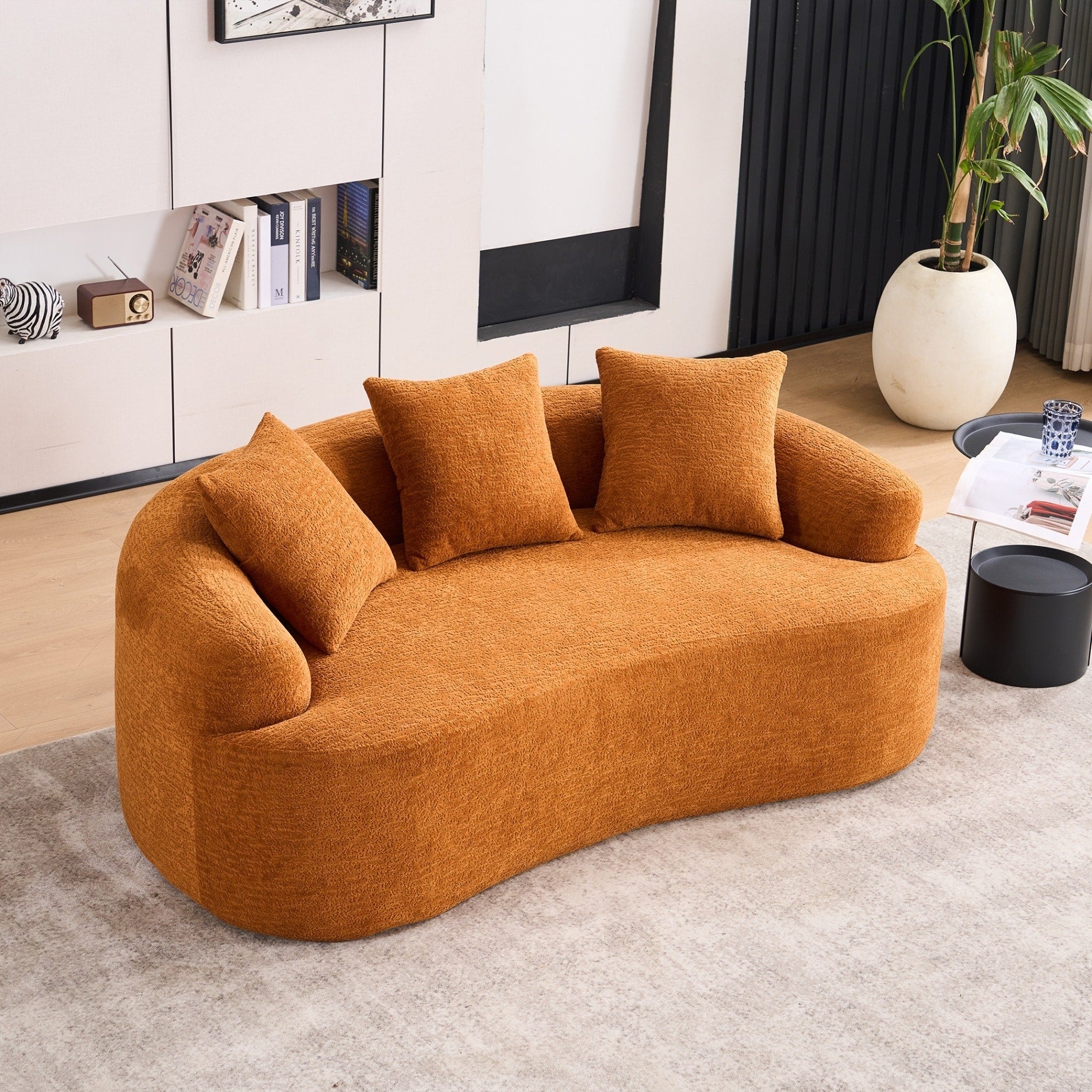 Canapé 2 places compact et incurvé en chenille 30D, sans assemblage, avec mousse à compression intégrale.