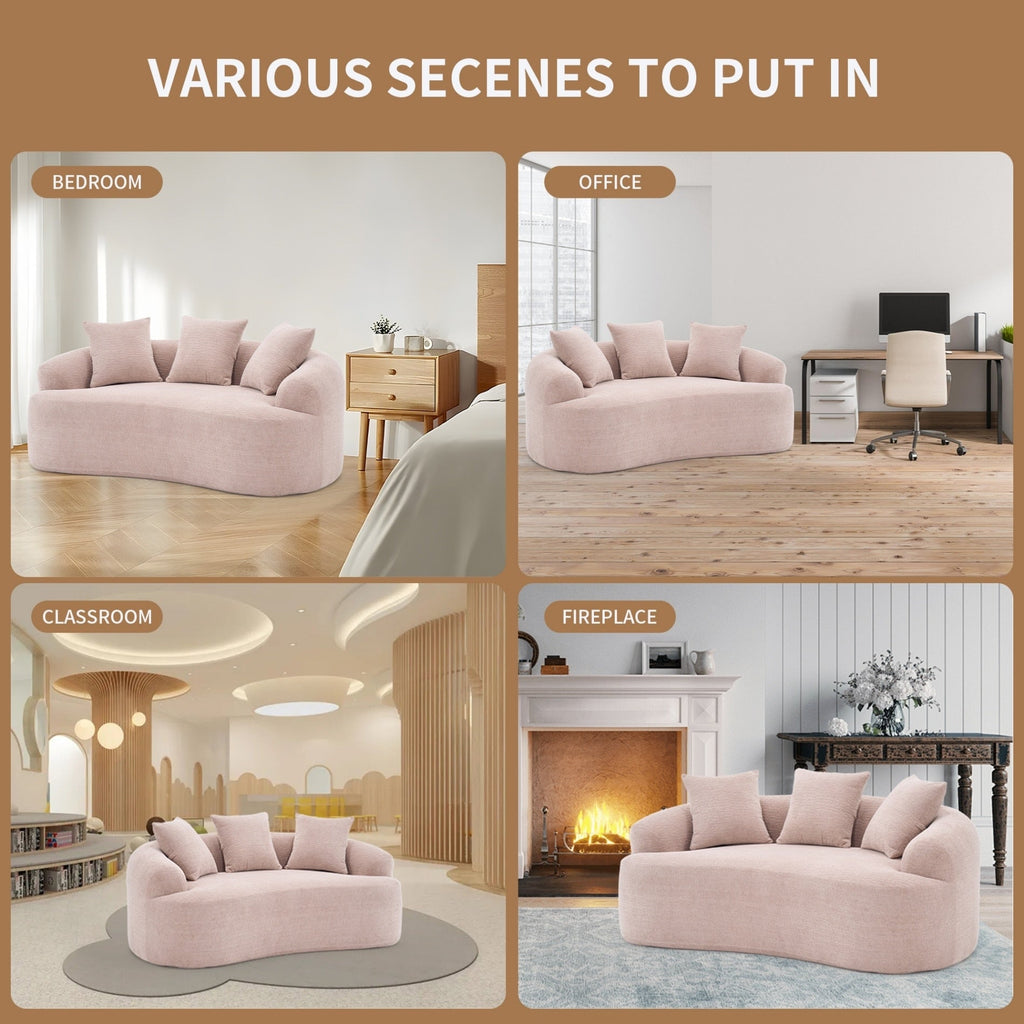 Canapé 2 places compact et incurvé en chenille 30D, sans assemblage, avec mousse à compression intégrale.