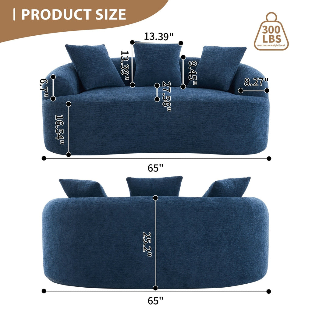Canapé 2 places compact et incurvé en chenille 30D, sans assemblage, avec mousse à compression intégrale.