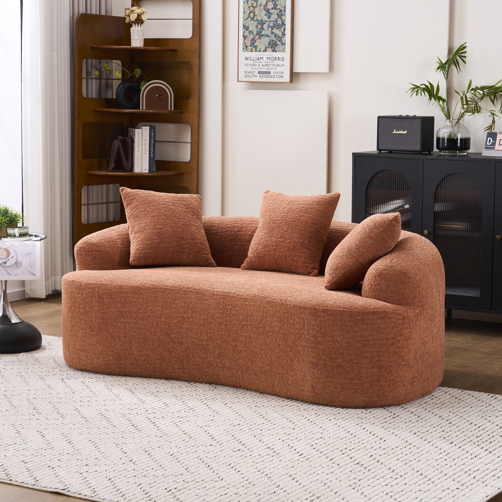 Canapé 2 places compact et incurvé en chenille 30D, sans assemblage, avec mousse à compression intégrale.