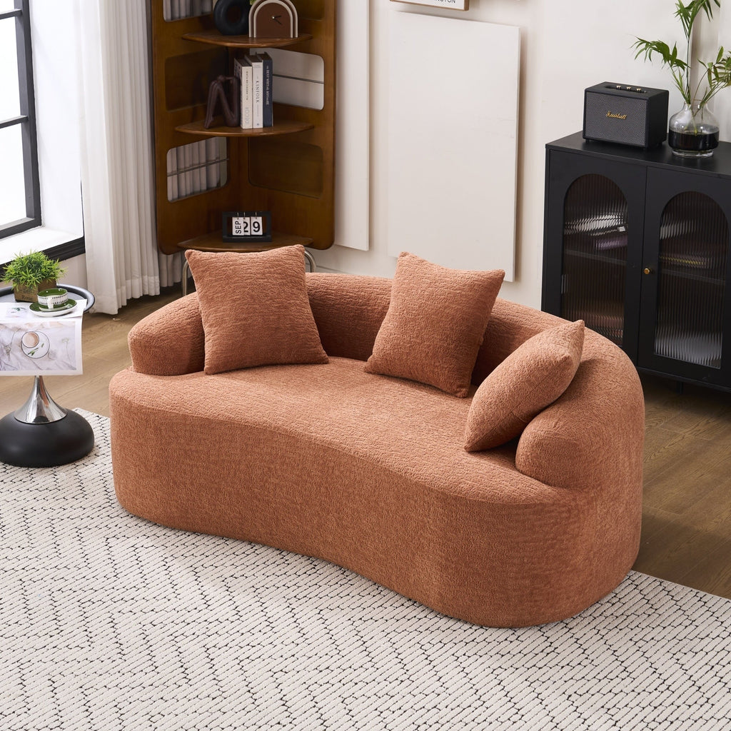 Canapé 2 places compact et incurvé en chenille 30D, sans assemblage, avec mousse à compression intégrale.