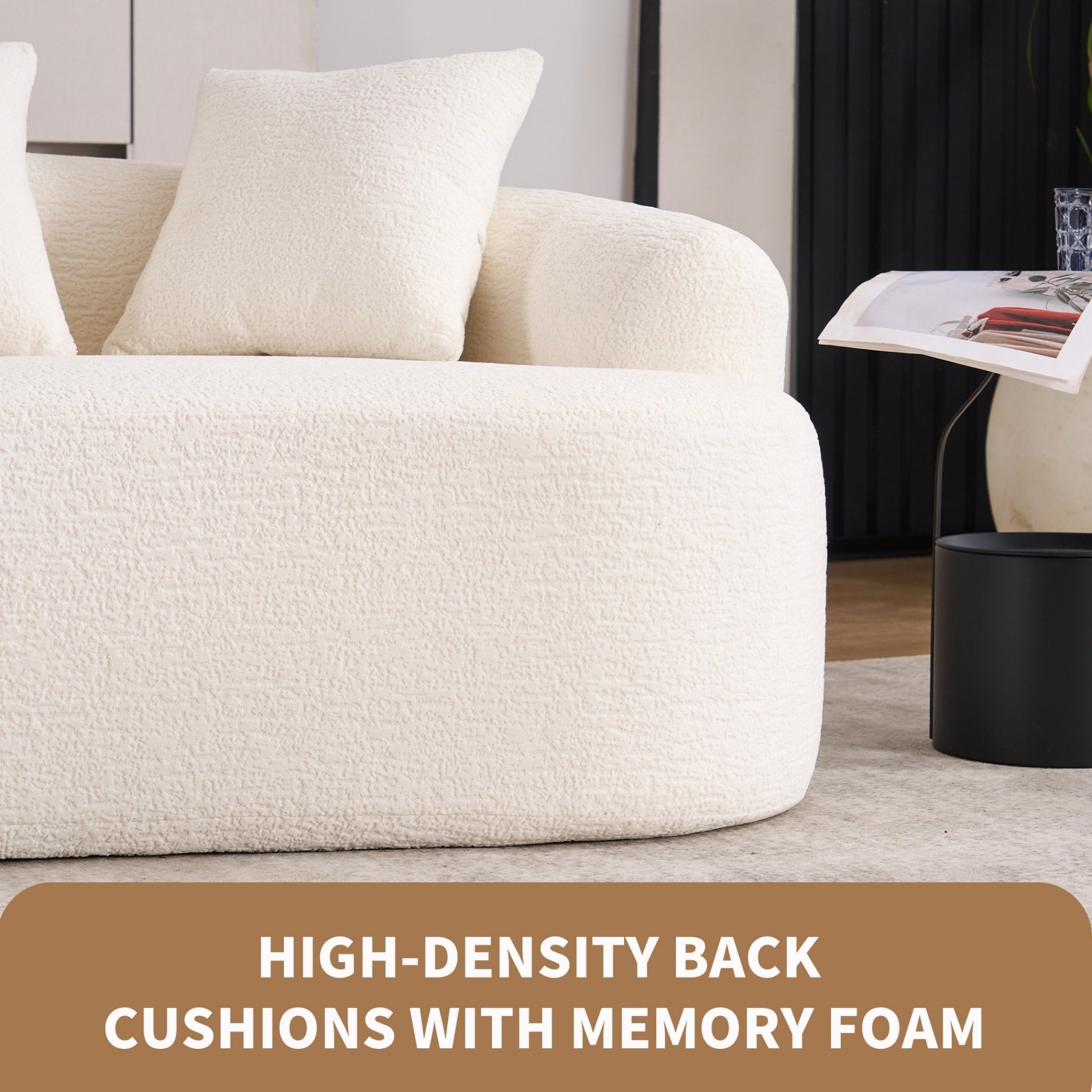 Canapé 2 places compact et incurvé en chenille 30D, sans assemblage, avec mousse à compression intégrale.