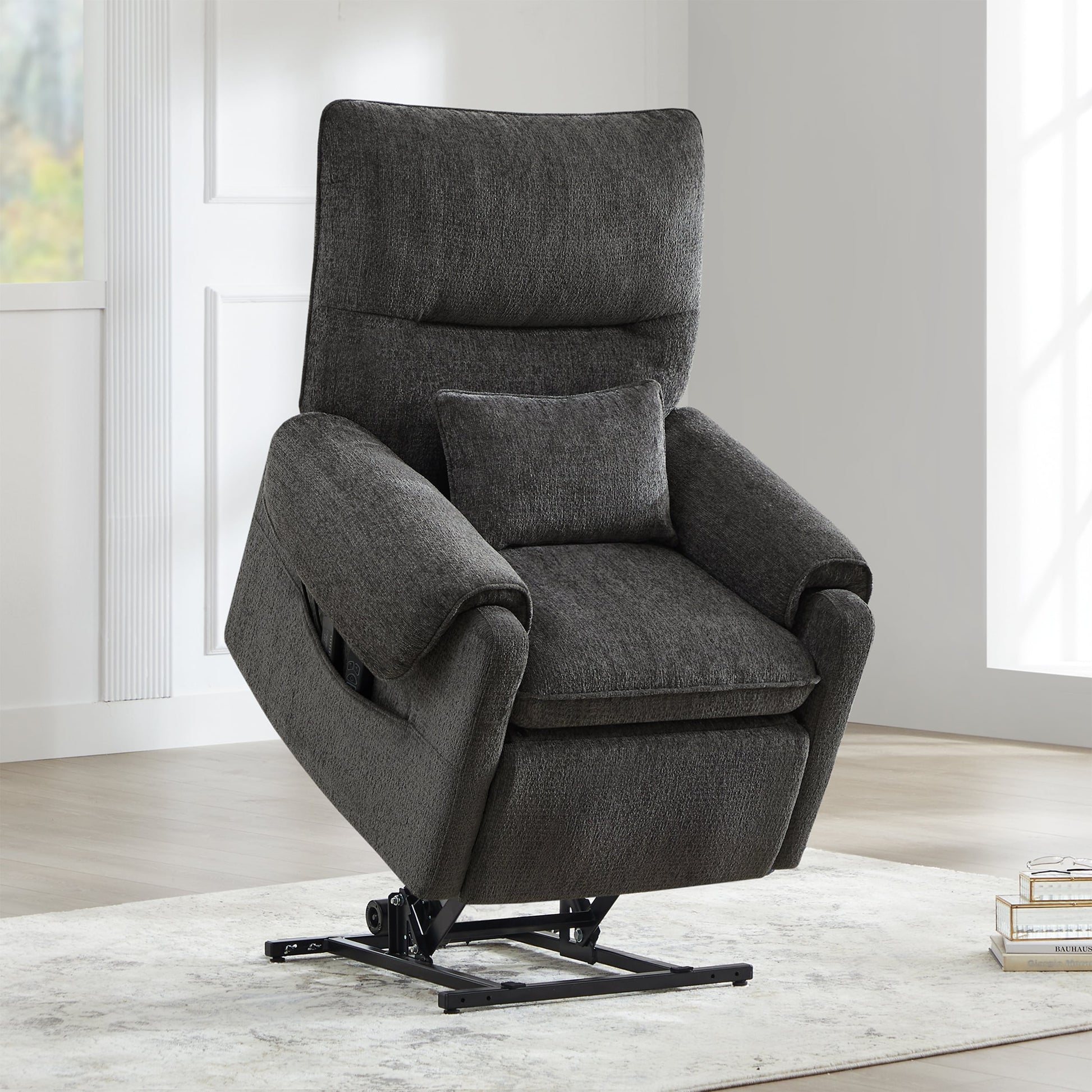 Fauteuil inclinable à levage électrique 30 pouces, gris acier, chenille