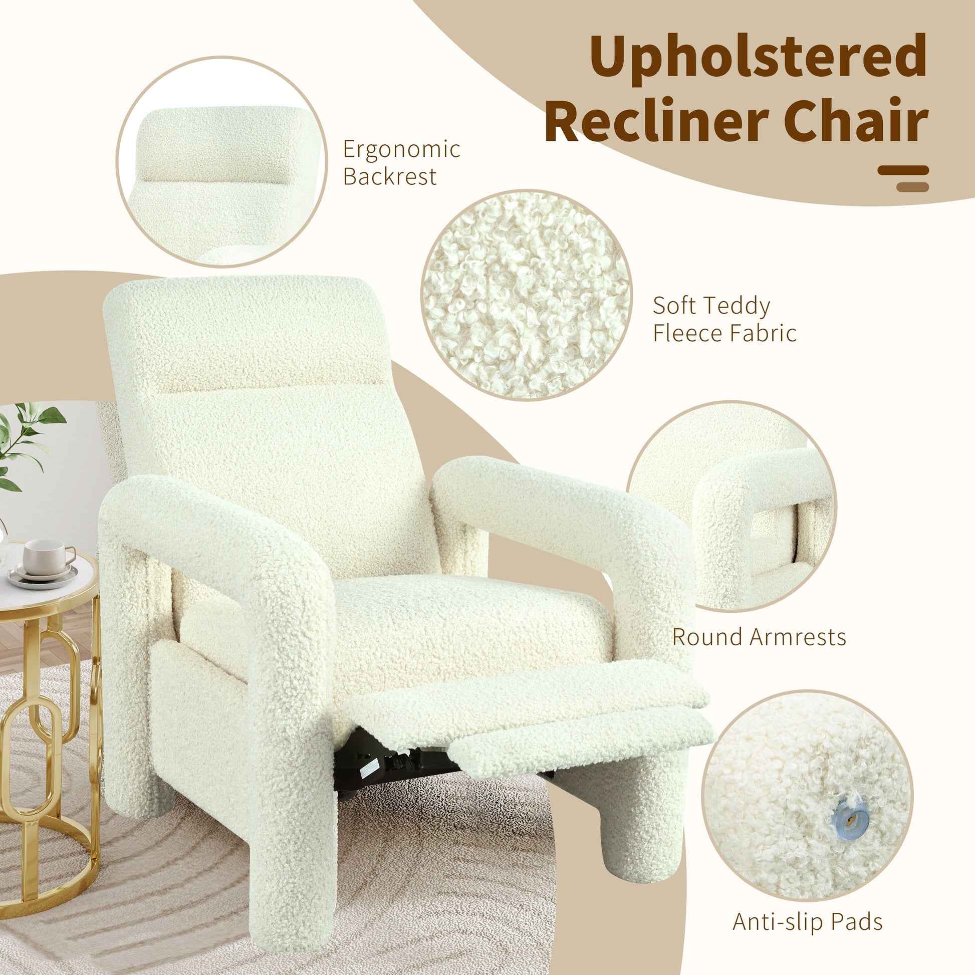 Fauteuil inclinable à dossier basculant, rembourré