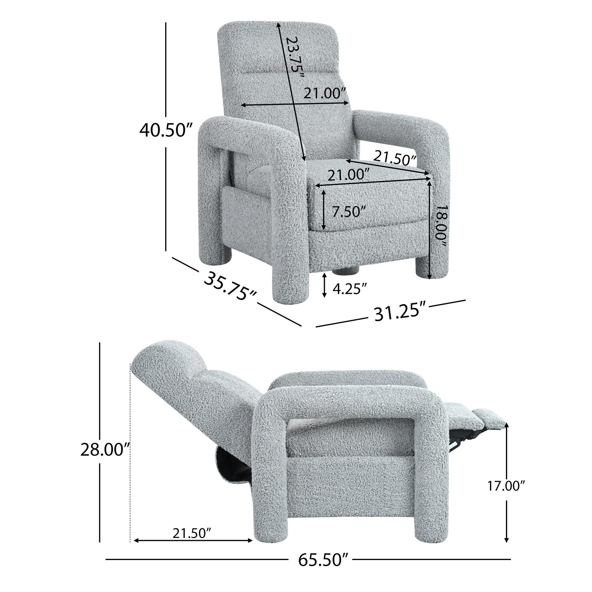 Fauteuil inclinable à dossier basculant, rembourré