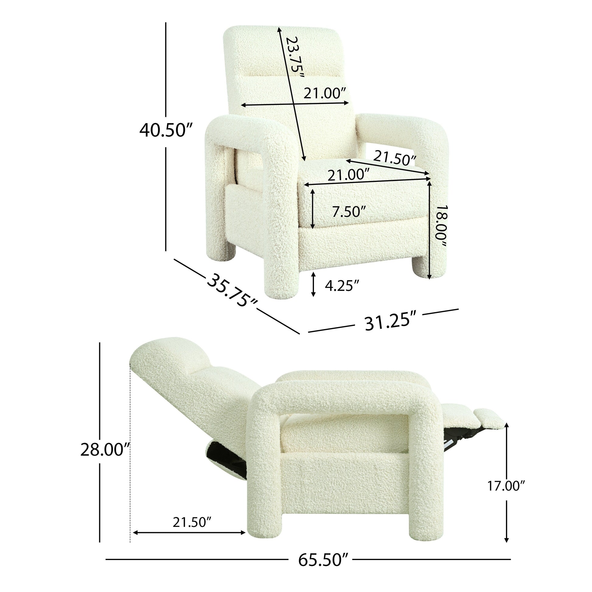 Fauteuil inclinable à dossier basculant, rembourré