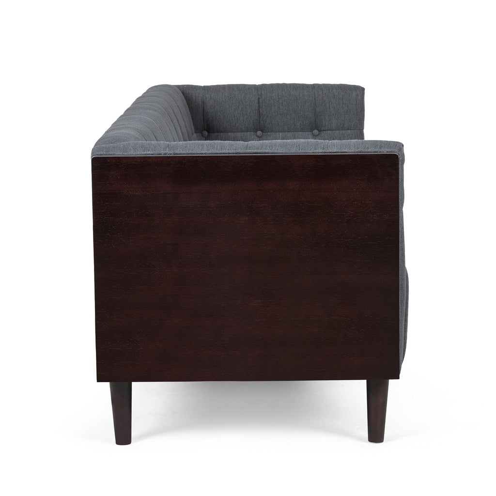 Canapé 3 places capitonné avec boutons, pieds en bois et structure en bois d'hévéa pour salon (31,5 pouces)