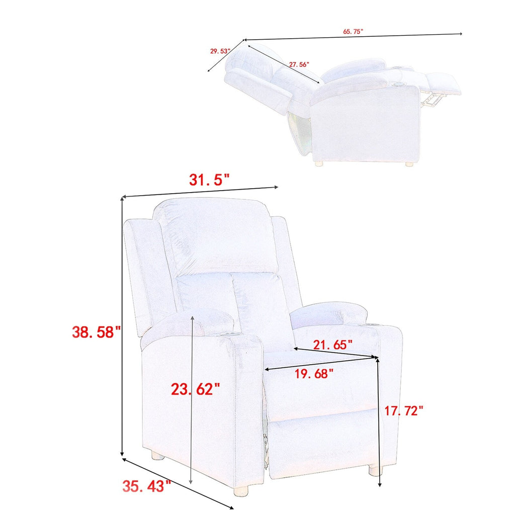 Fauteuil inclinable de 80 cm de large avec 2 porte-gobelets