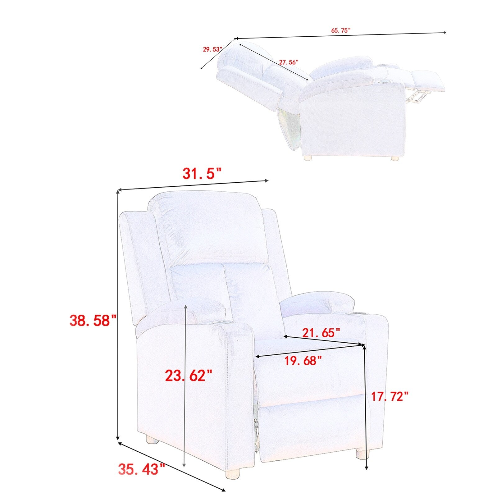 Fauteuil inclinable de 80 cm de large avec 2 porte-gobelets