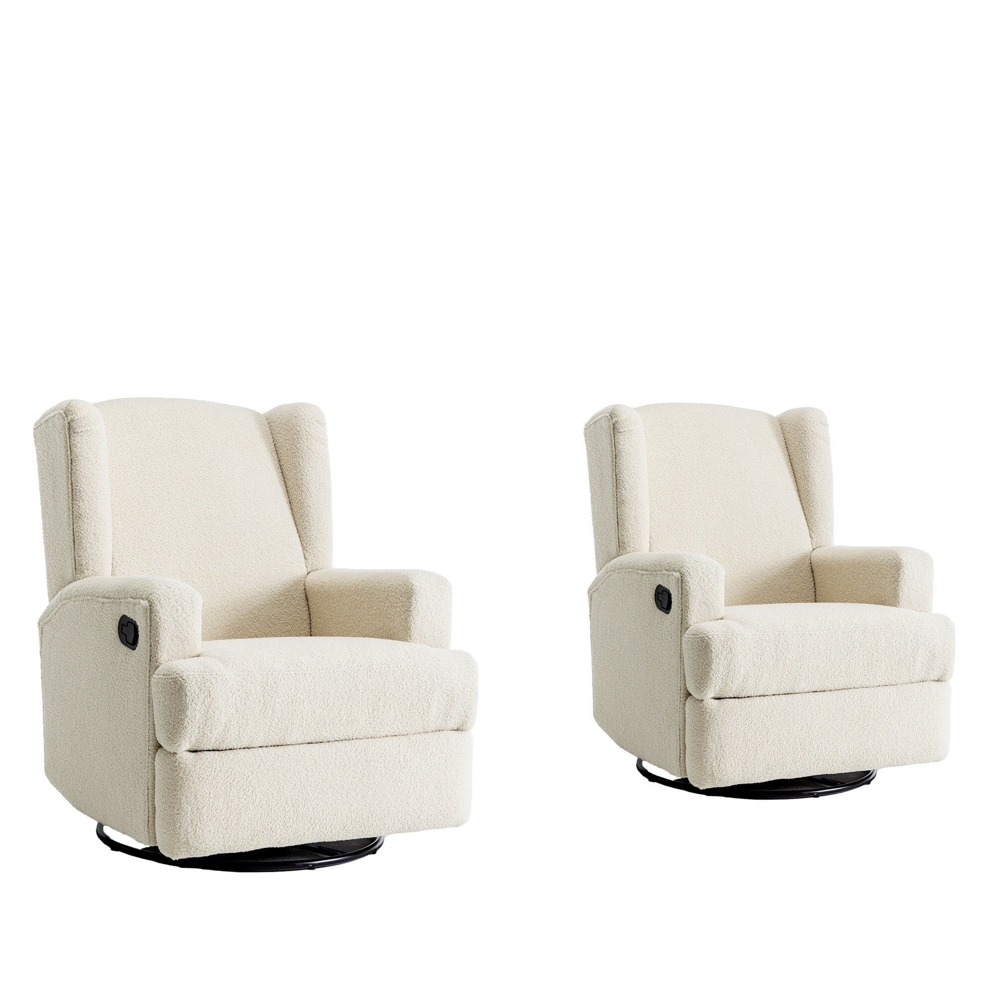 Ensemble de 2 chaises à bascule et à balancement manuelles, pivotantes et inclinables, 79 cm de large, pour chambre d'enfant.