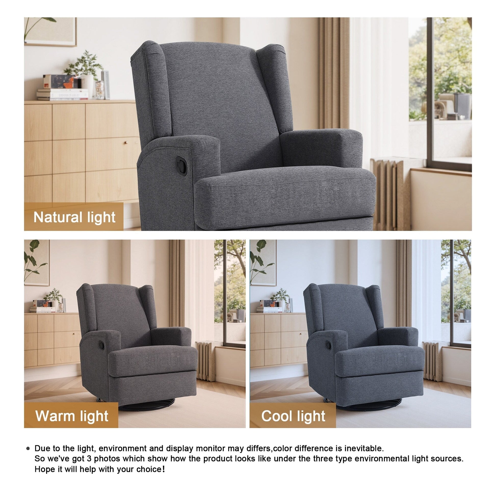 Ensemble de 2 chaises à bascule et à balancement manuelles, pivotantes et inclinables, 79 cm de large, pour chambre d'enfant.