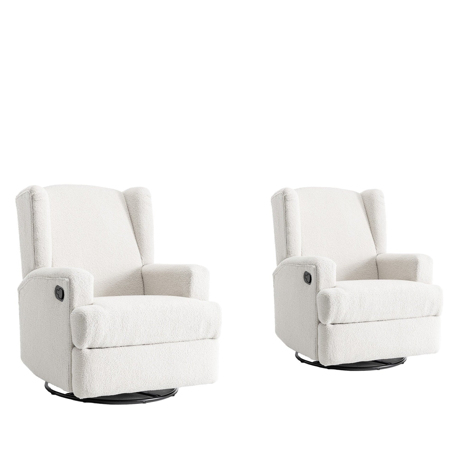 Ensemble de 2 chaises à bascule et à balancement manuelles, pivotantes et inclinables, 79 cm de large, pour chambre d'enfant.