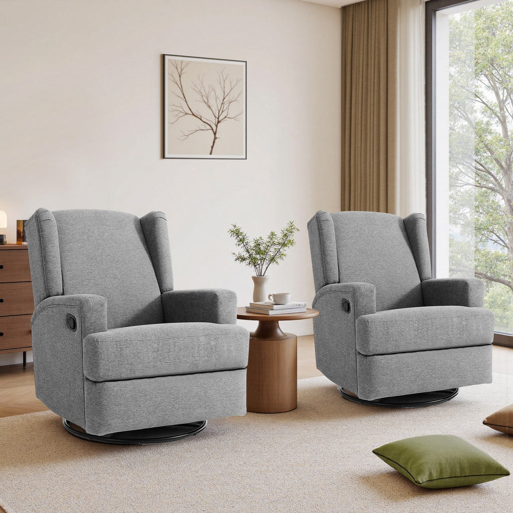 Ensemble de 2 chaises à bascule et à balancement manuelles, pivotantes et inclinables, 79 cm de large, pour chambre d'enfant.