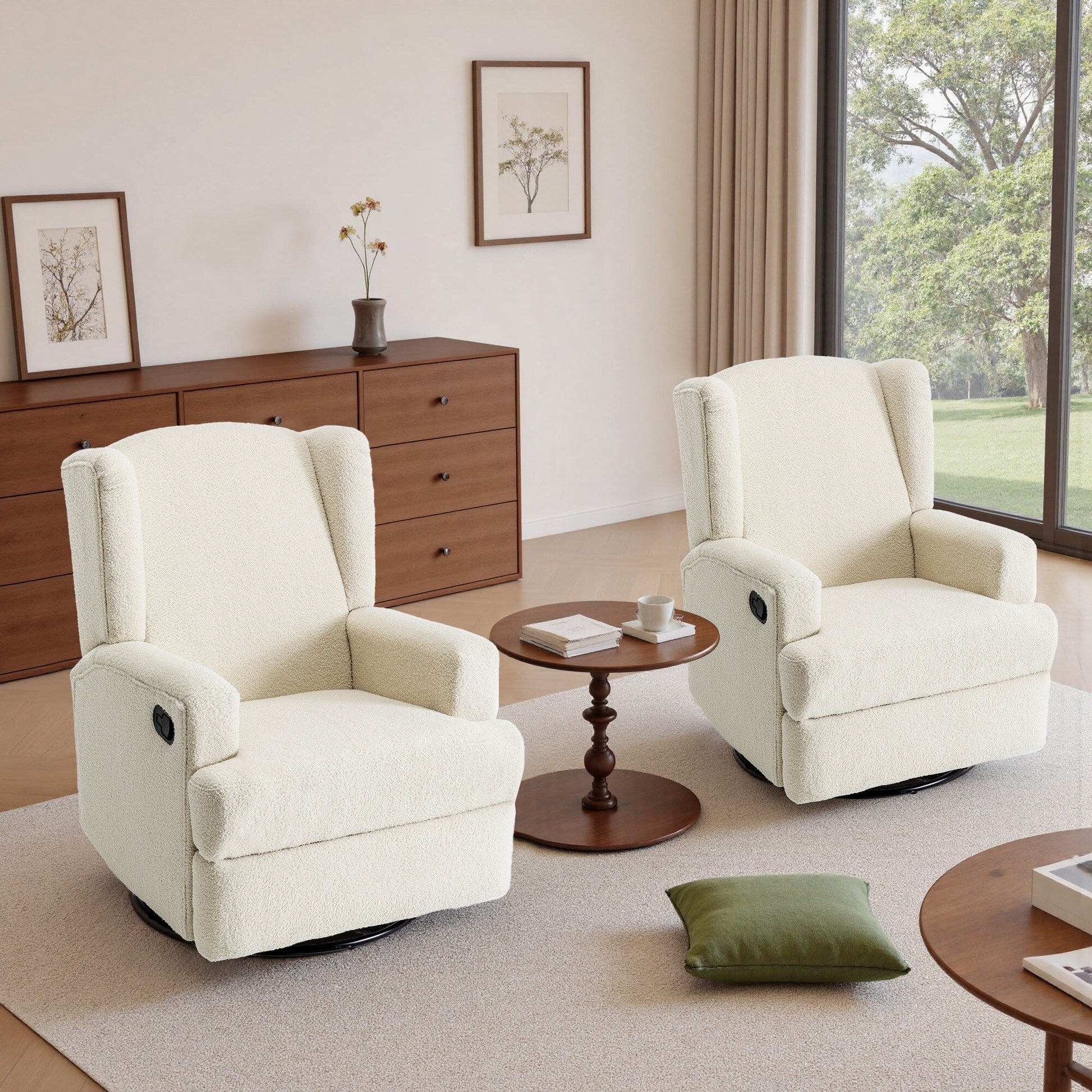 Ensemble de 2 chaises à bascule et à balancement manuelles, pivotantes et inclinables, 79 cm de large, pour chambre d'enfant.