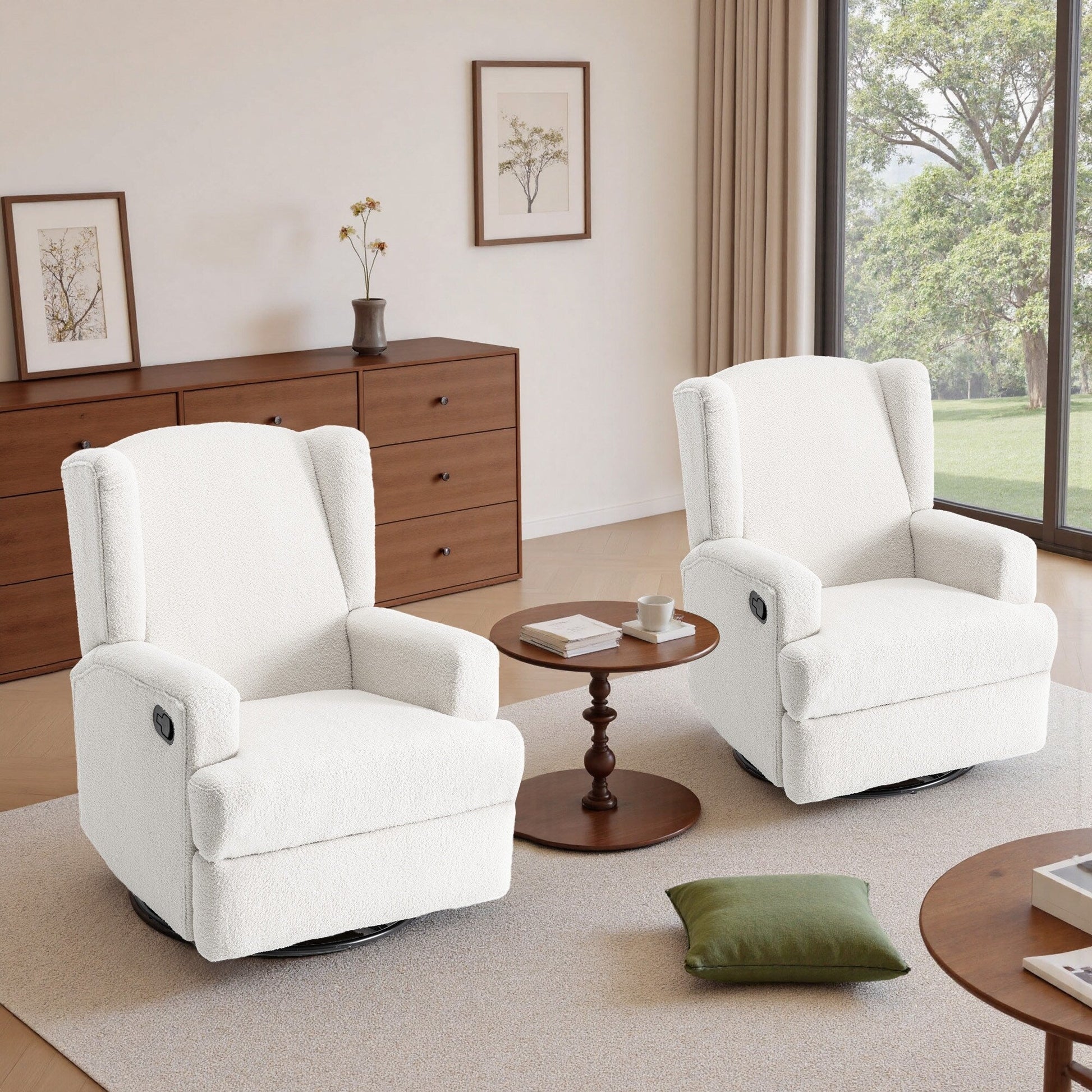 Ensemble de 2 chaises à bascule et à balancement manuelles, pivotantes et inclinables, 79 cm de large, pour chambre d'enfant.