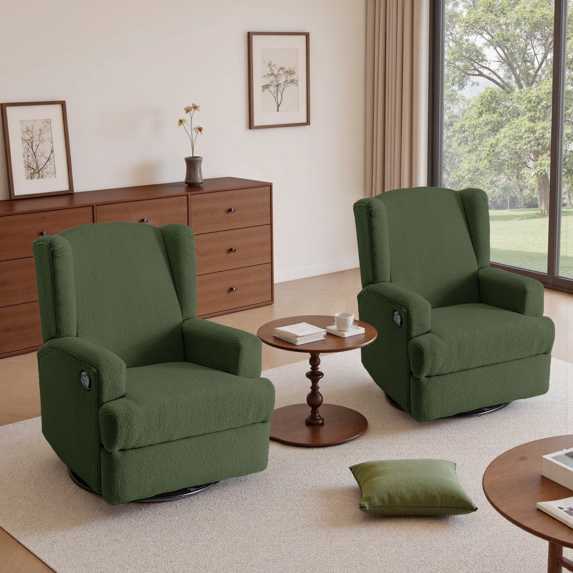 Ensemble de 2 chaises à bascule et à balancement manuelles, pivotantes et inclinables, 79 cm de large, pour chambre d'enfant.