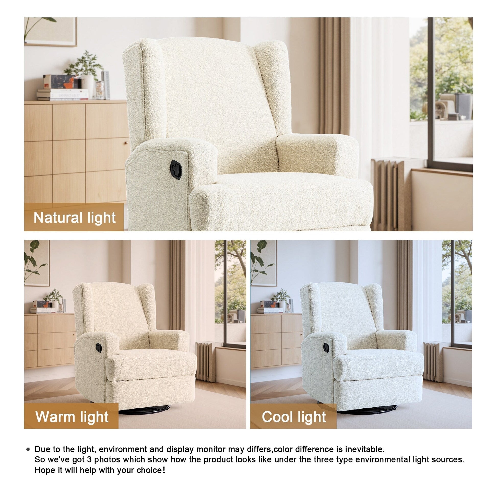 Ensemble de 2 chaises à bascule et à balancement manuelles, pivotantes et inclinables, 79 cm de large, pour chambre d'enfant.