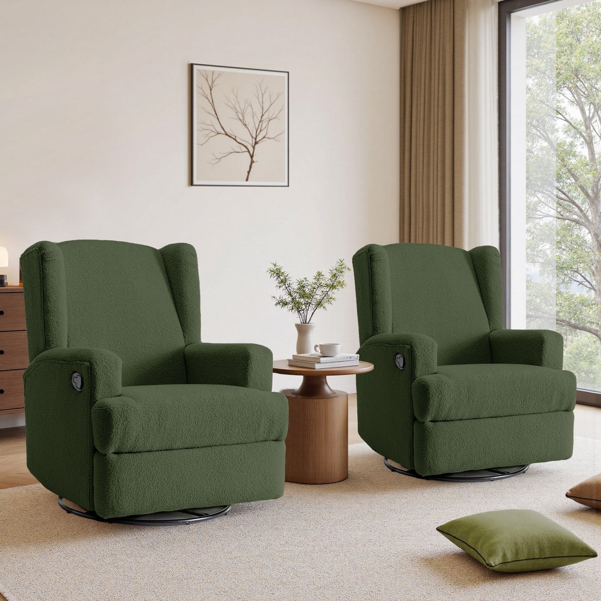 Ensemble de 2 chaises à bascule et à balancement manuelles, pivotantes et inclinables, 79 cm de large, pour chambre d'enfant.