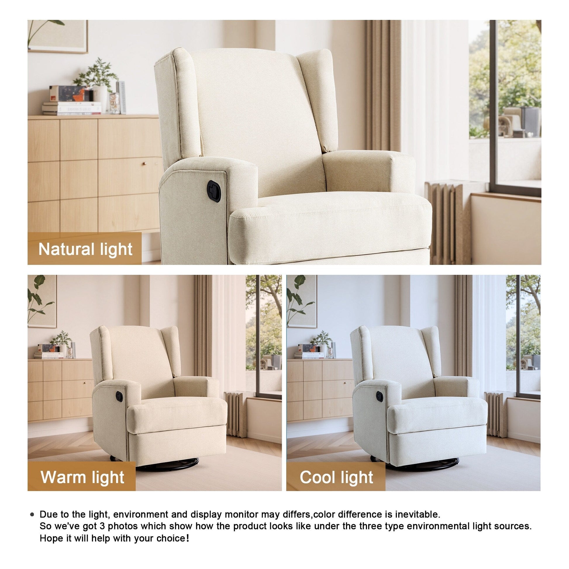 Ensemble de 2 chaises à bascule et à balancement manuelles, pivotantes et inclinables, 79 cm de large, pour chambre d'enfant.