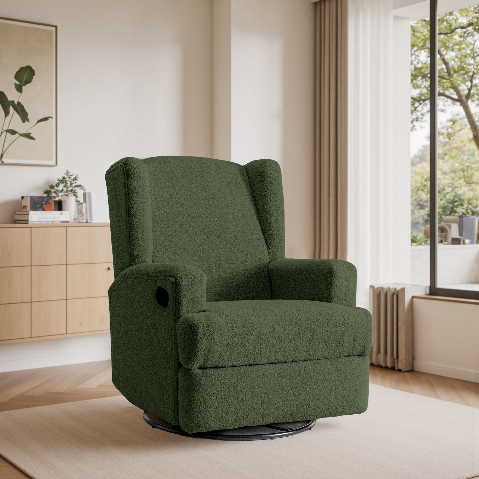 Fauteuil basculant à balancier et à dossier inclinable, avec accoudoirs, à commande manuelle, 78 cm de largeur, pour chambre d'enfant.