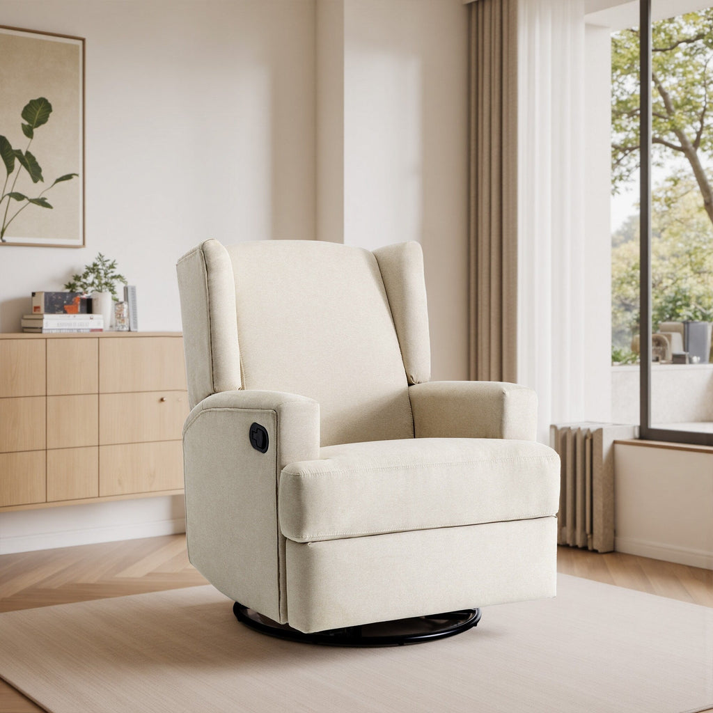 Fauteuil basculant à balancier et à dossier inclinable, avec accoudoirs, à commande manuelle, 78 cm de largeur, pour chambre d'enfant.