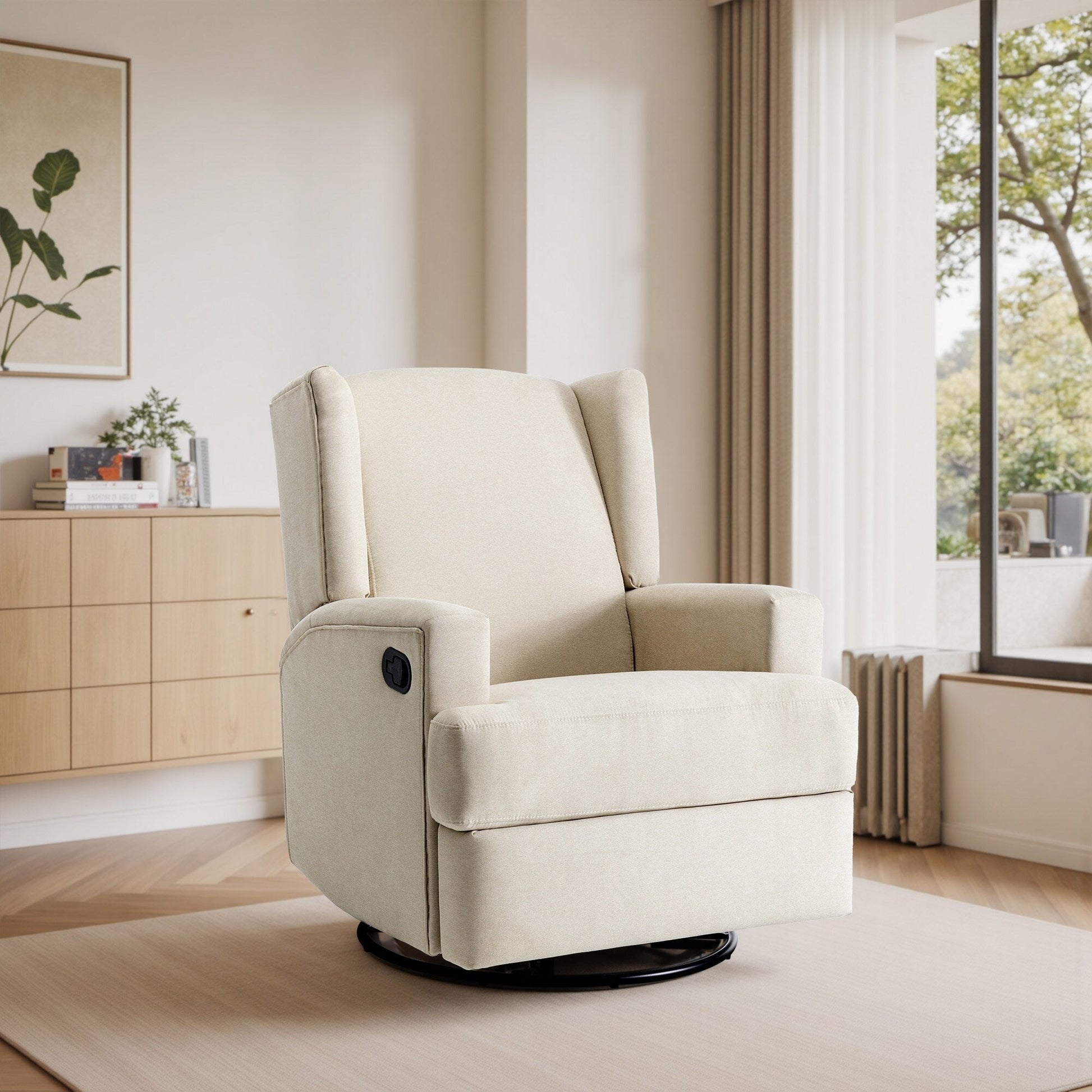 Fauteuil basculant à balancier et à dossier inclinable, avec accoudoirs, à commande manuelle, 78 cm de largeur, pour chambre d'enfant.