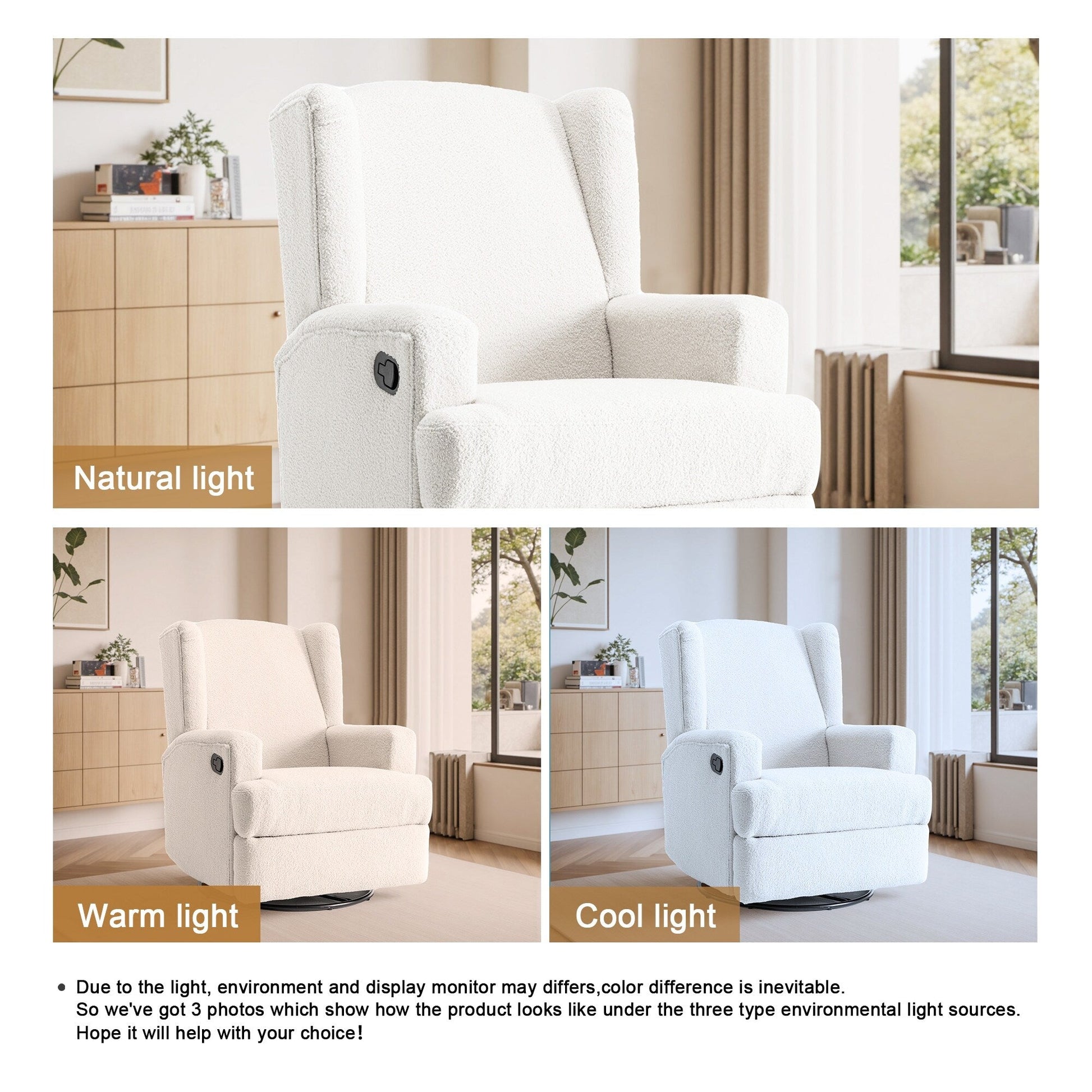 Fauteuil basculant à balancier et à dossier inclinable, avec accoudoirs, à commande manuelle, 78 cm de largeur, pour chambre d'enfant.