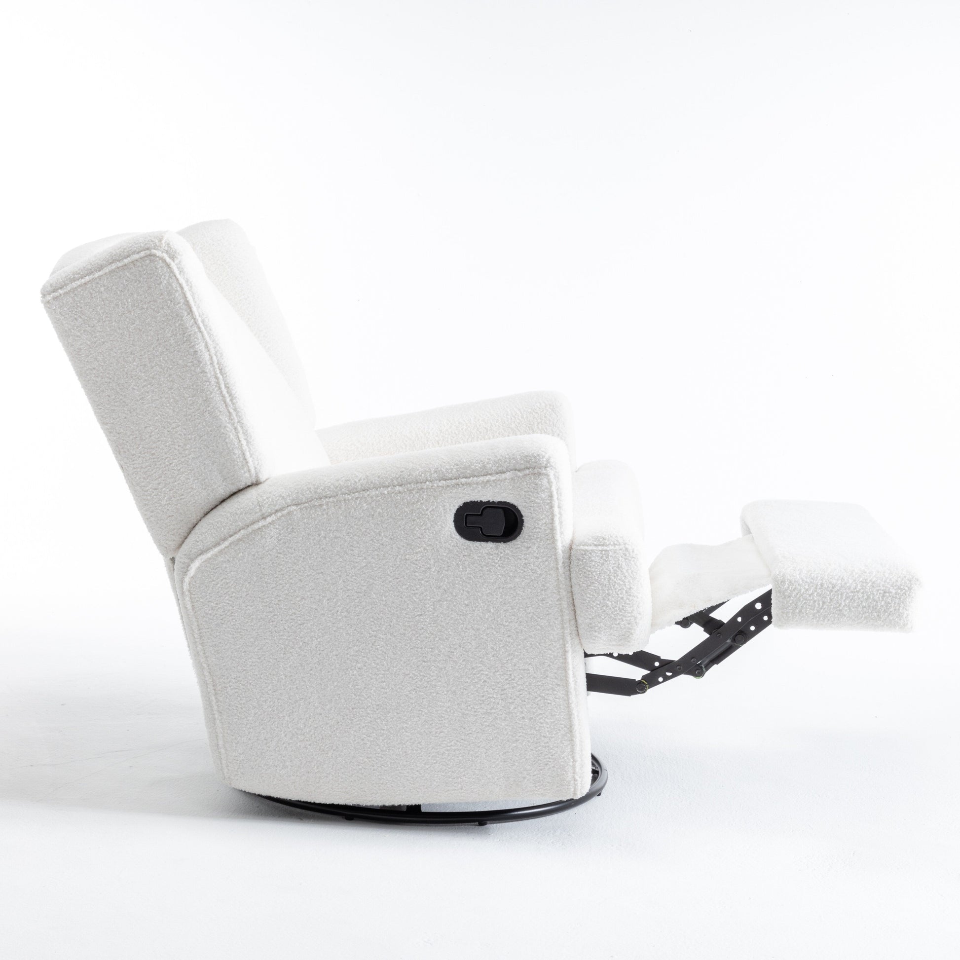 Fauteuil basculant à balancier et à dossier inclinable, avec accoudoirs, à commande manuelle, 78 cm de largeur, pour chambre d'enfant.