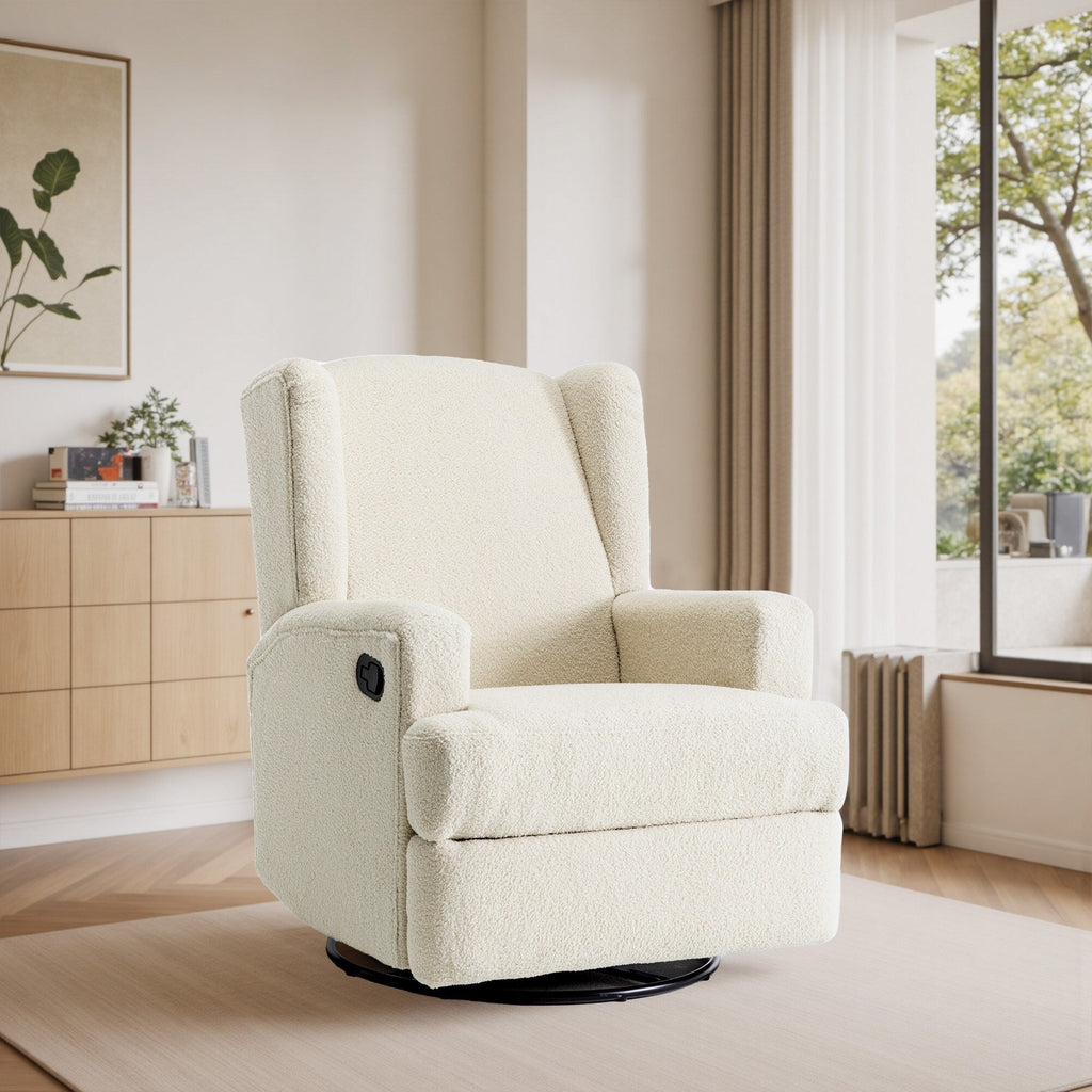Fauteuil basculant à balancier et à dossier inclinable, avec accoudoirs, à commande manuelle, 78 cm de largeur, pour chambre d'enfant.
