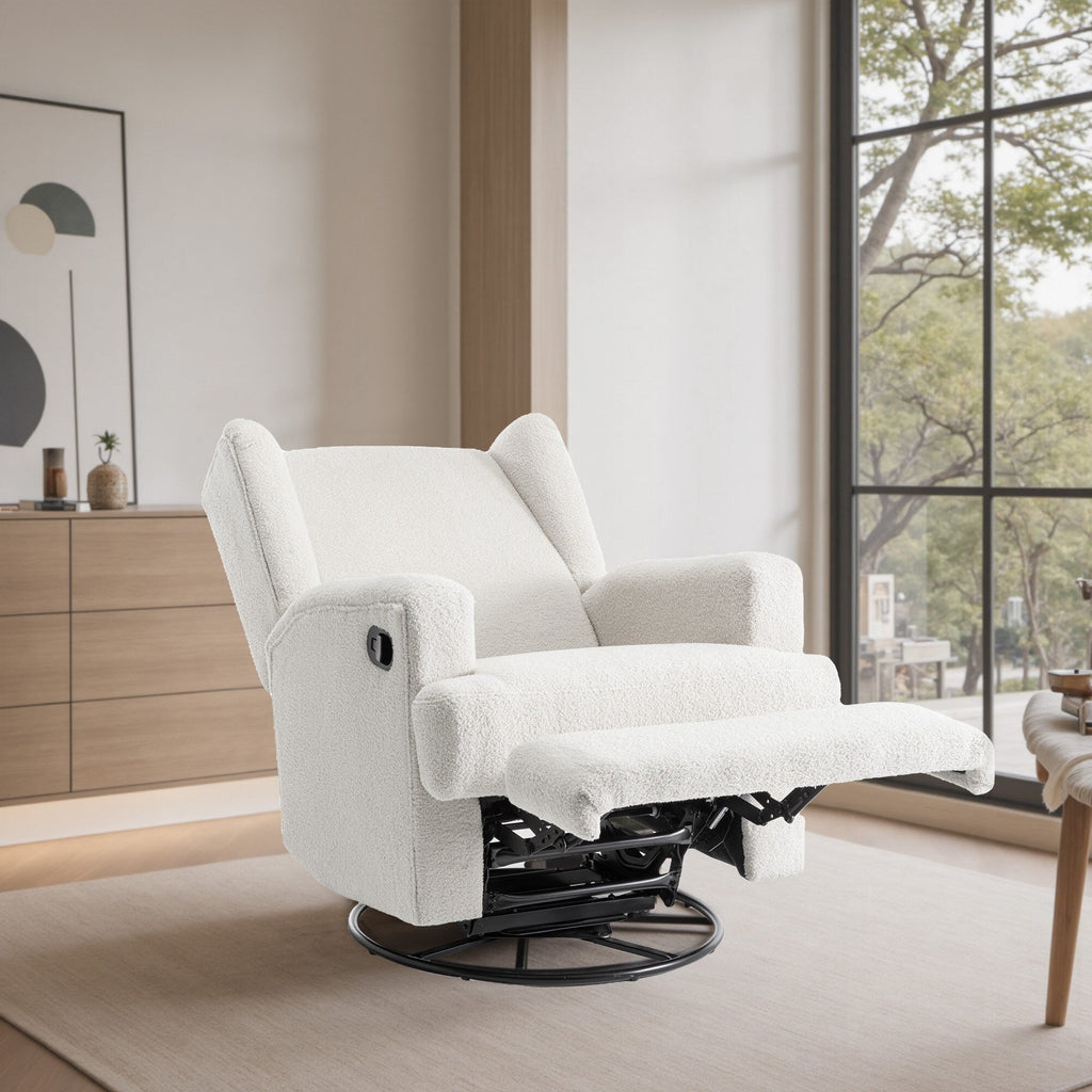 Fauteuil basculant à balancier et à dossier inclinable, avec accoudoirs, à commande manuelle, 78 cm de largeur, pour chambre d'enfant.