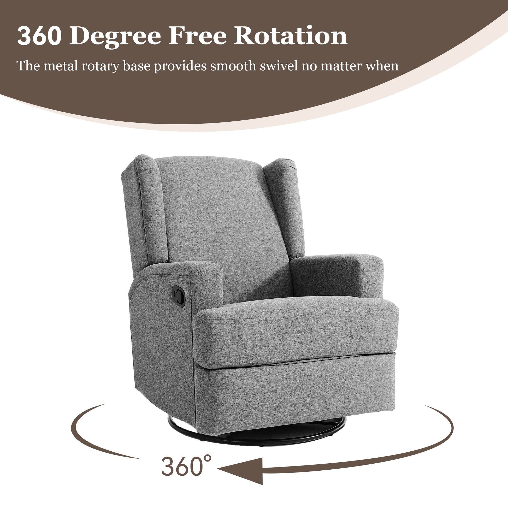 Fauteuil basculant à balancier et à dossier inclinable, avec accoudoirs, à commande manuelle, 78 cm de largeur, pour chambre d'enfant.