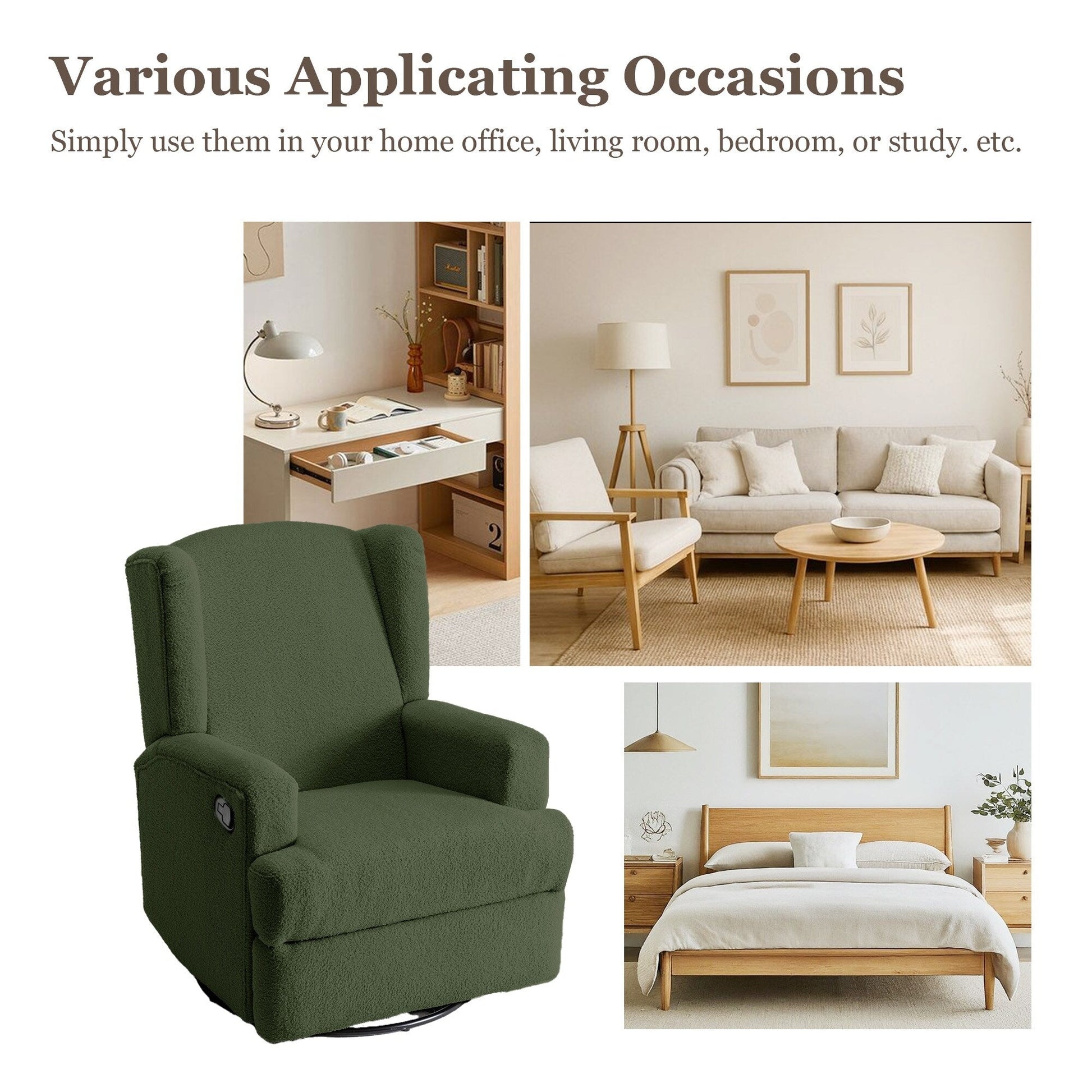 Fauteuil basculant à balancier et à dossier inclinable, avec accoudoirs, à commande manuelle, 78 cm de largeur, pour chambre d'enfant.