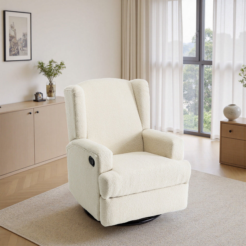 Fauteuil basculant à balancier et à dossier inclinable, avec accoudoirs, à commande manuelle, 78 cm de largeur, pour chambre d'enfant.