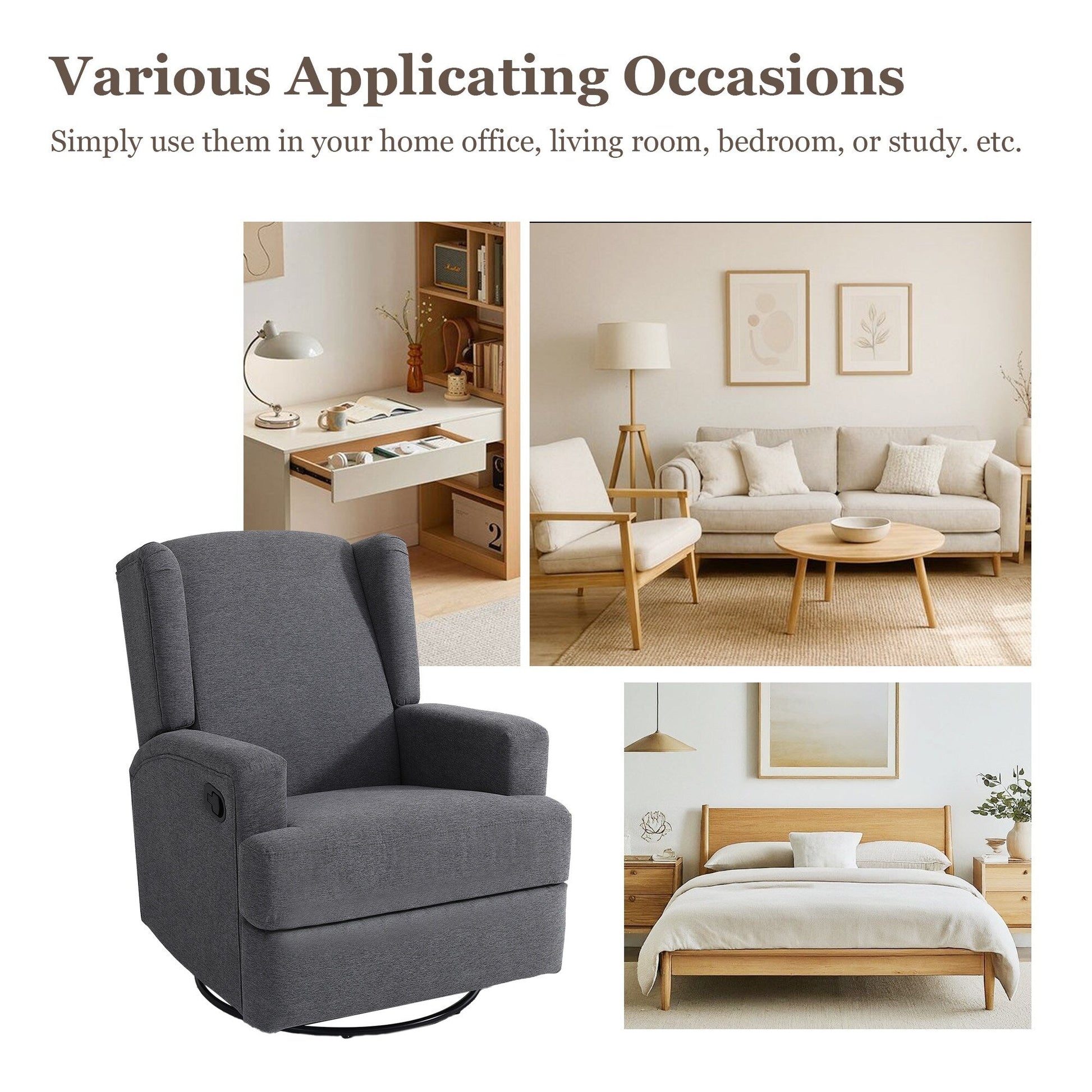 Fauteuil basculant à balancier et à dossier inclinable, avec accoudoirs, à commande manuelle, 78 cm de largeur, pour chambre d'enfant.