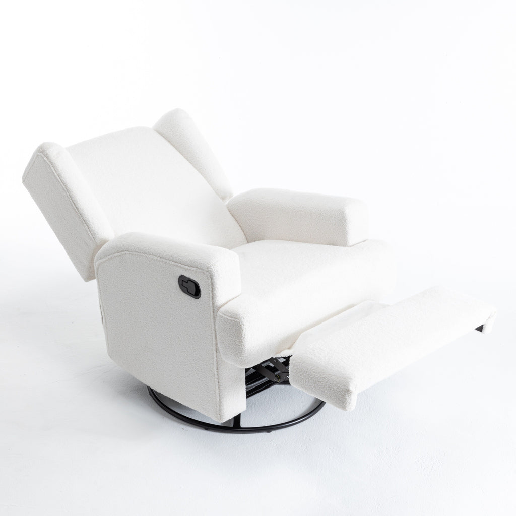 Fauteuil basculant à balancier et à dossier inclinable, avec accoudoirs, à commande manuelle, 78 cm de largeur, pour chambre d'enfant.