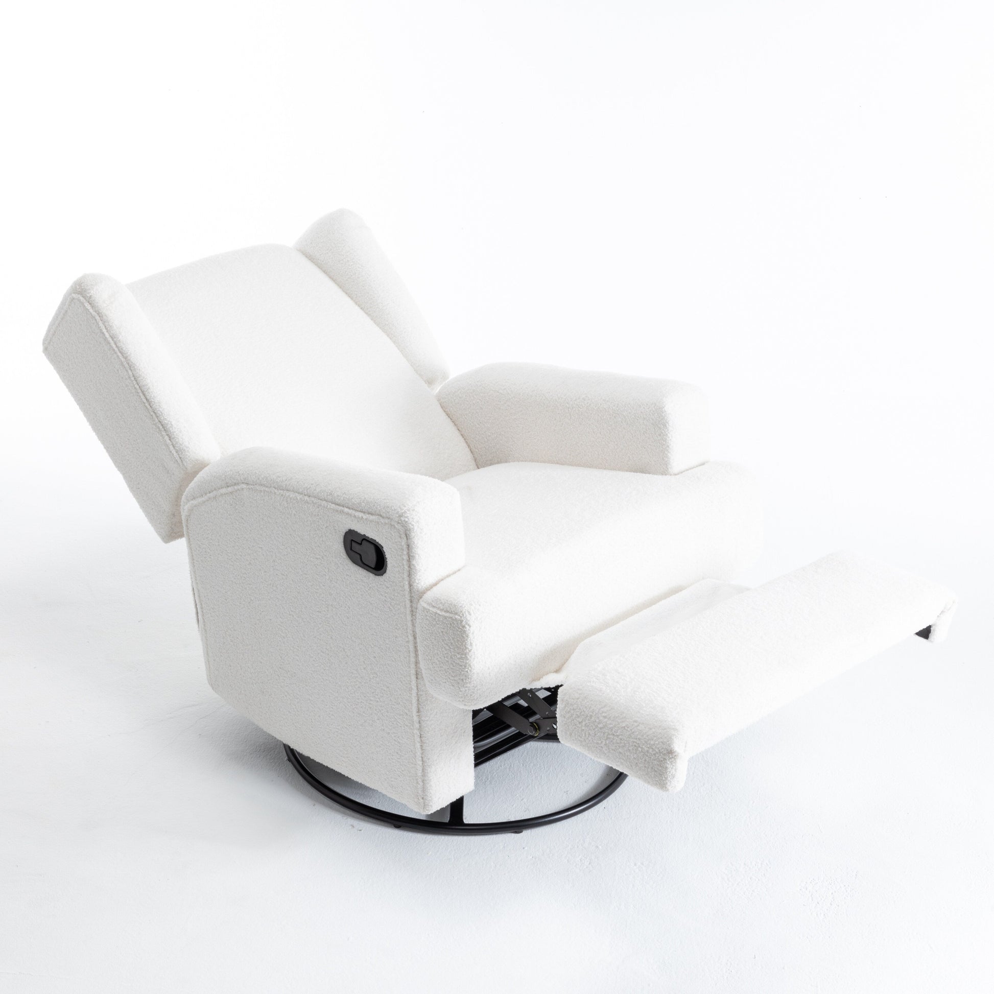 Fauteuil basculant à balancier et à dossier inclinable, avec accoudoirs, à commande manuelle, 78 cm de largeur, pour chambre d'enfant.