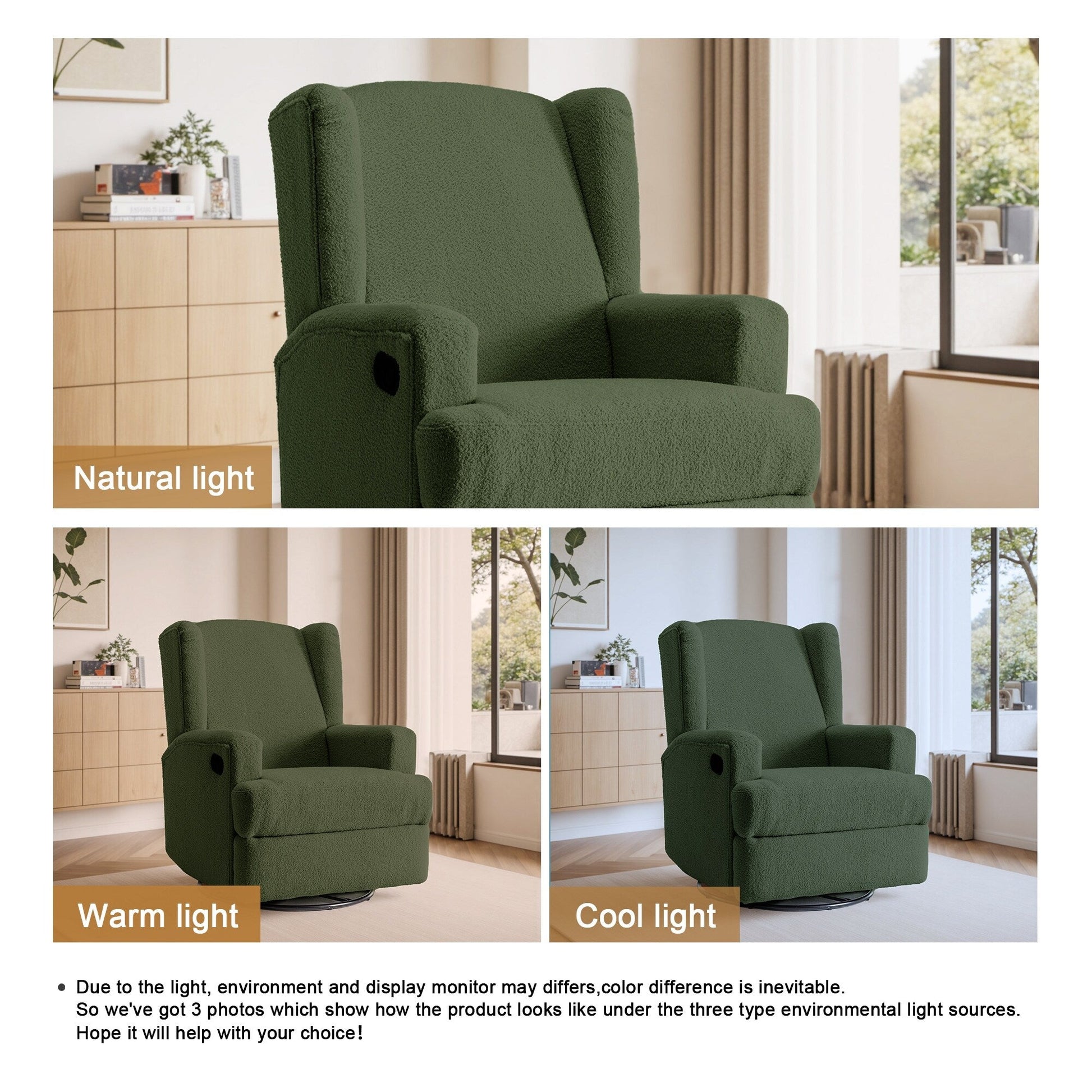 Fauteuil basculant à balancier et à dossier inclinable, avec accoudoirs, à commande manuelle, 78 cm de largeur, pour chambre d'enfant.