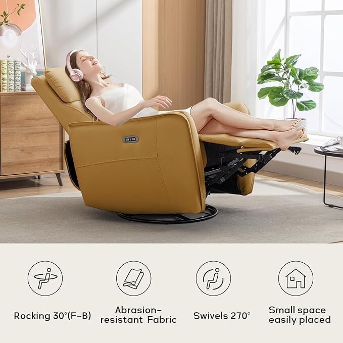Fauteuil inclinable pivotant électrique de 82 cm de large avec ports USB