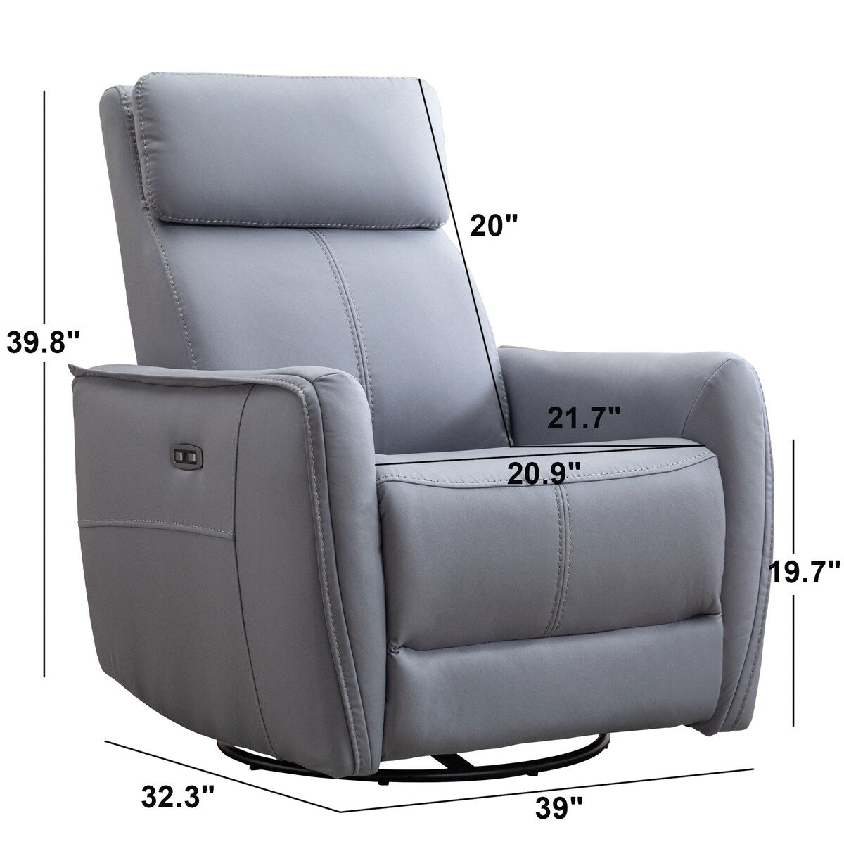 Fauteuil inclinable pivotant électrique de 82 cm de large avec ports USB