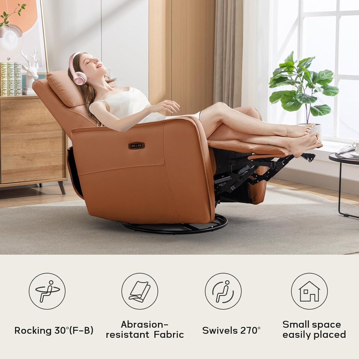 Fauteuil inclinable pivotant électrique de 82 cm de large avec ports USB