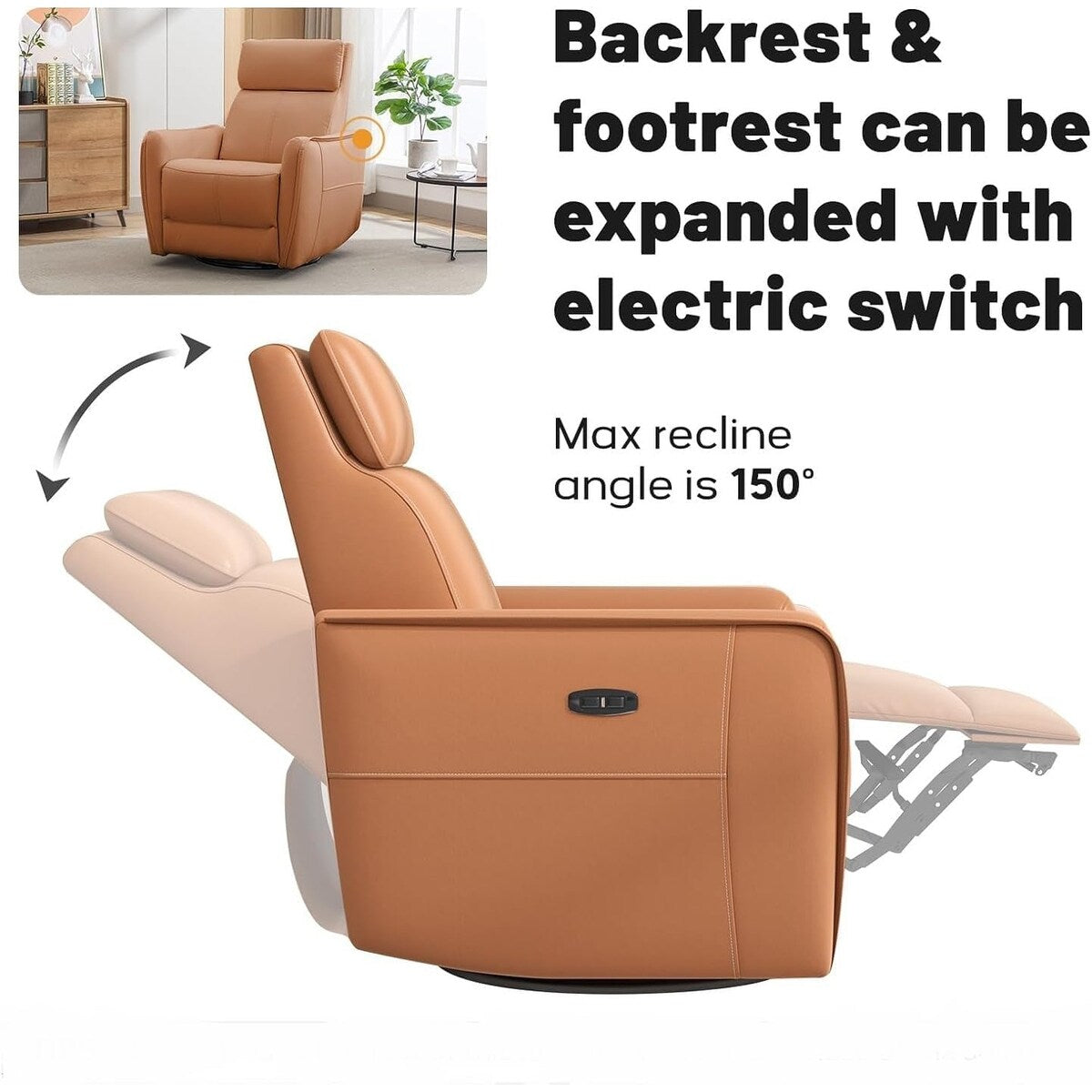 Fauteuil inclinable pivotant électrique de 82 cm de large avec ports USB