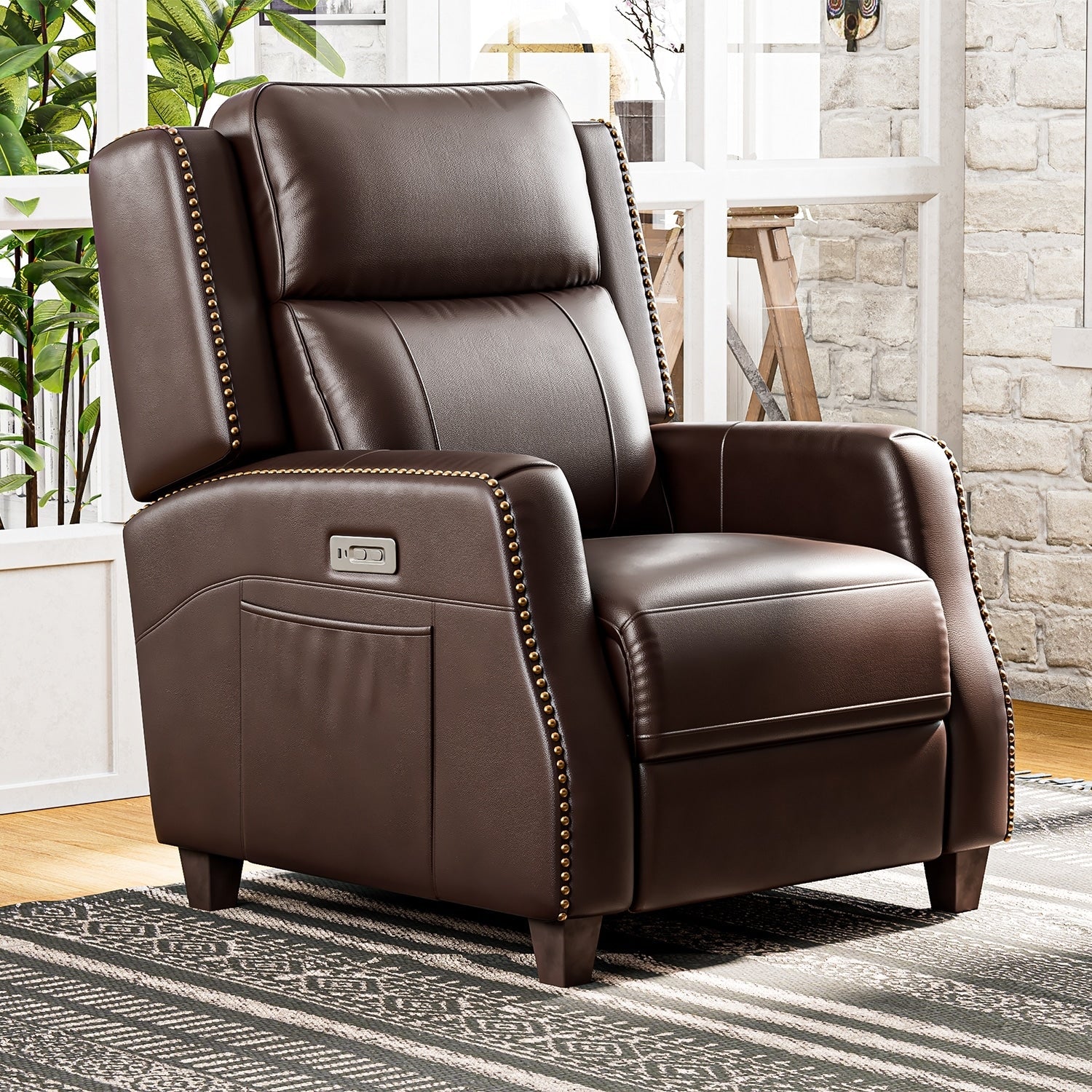 Fauteuil inclinable électrique en cuir véritable de 83 cm de large, modèle Power Club