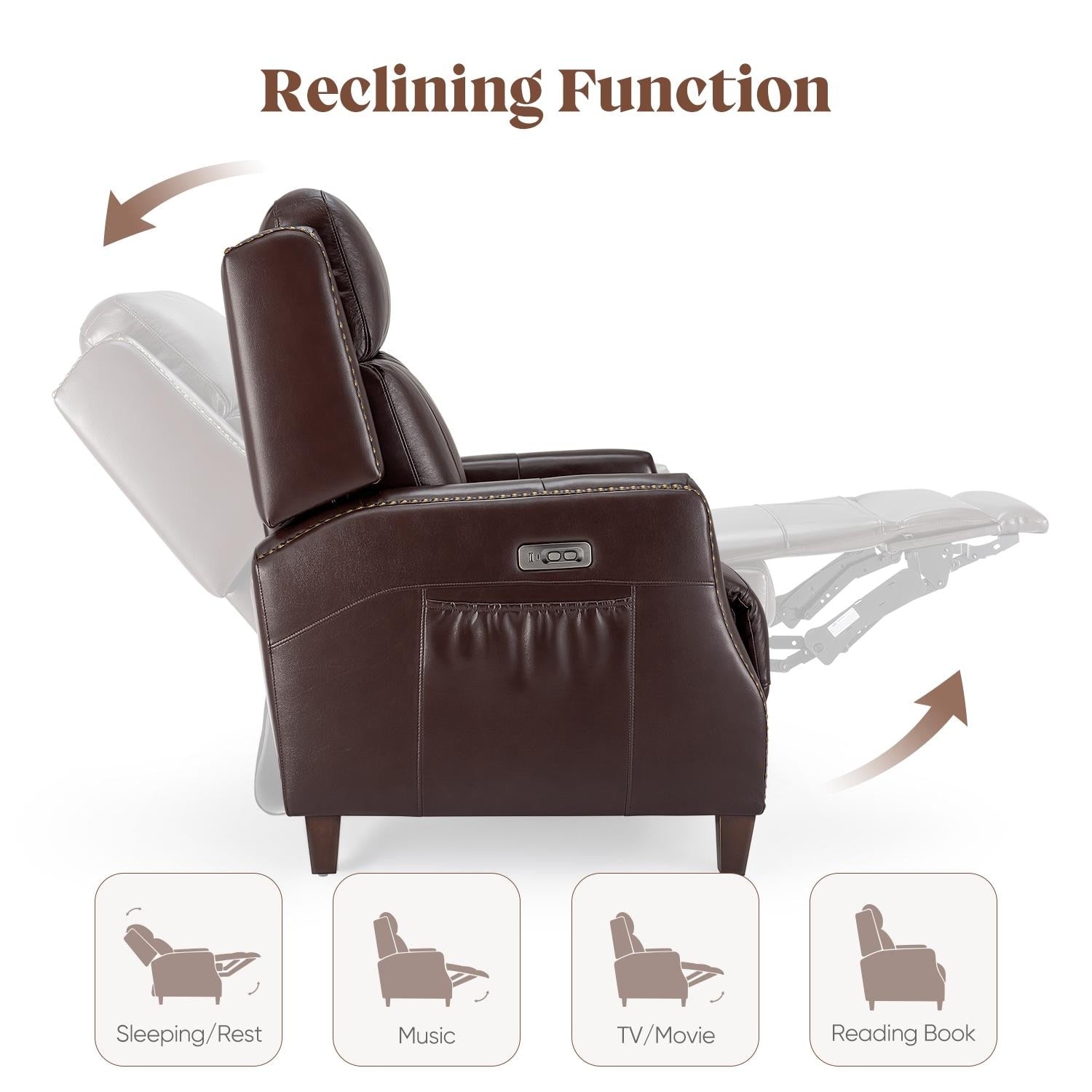 Fauteuil inclinable électrique en cuir véritable de 83 cm de large, modèle Power Club