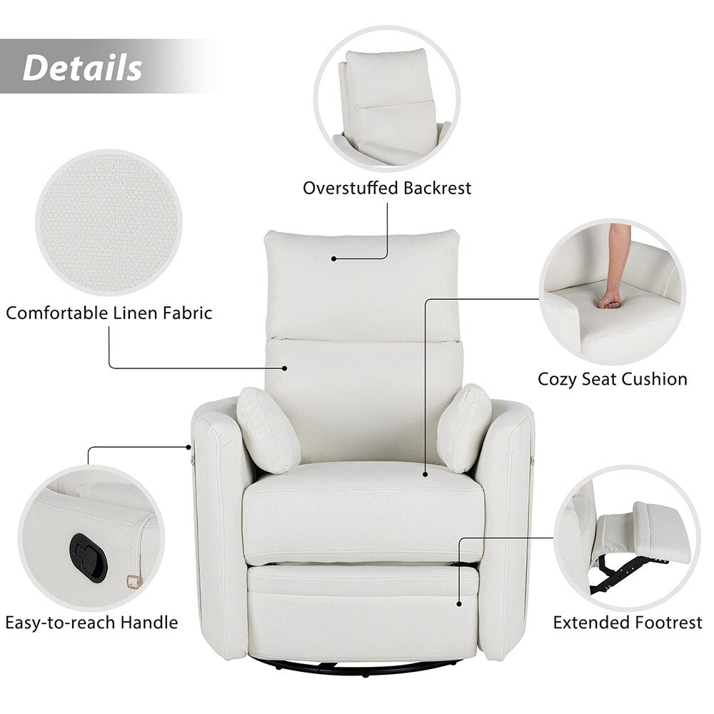 Fauteuil basculant et inclinable pour l'allaitement, pivotant et oscillant avec 2 coussins, siège confortable.
