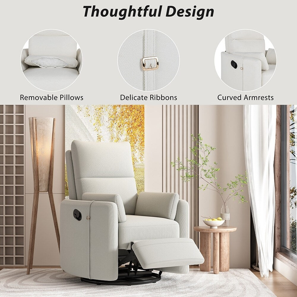 Fauteuil basculant et inclinable pour l'allaitement, pivotant et oscillant avec 2 coussins, siège confortable.